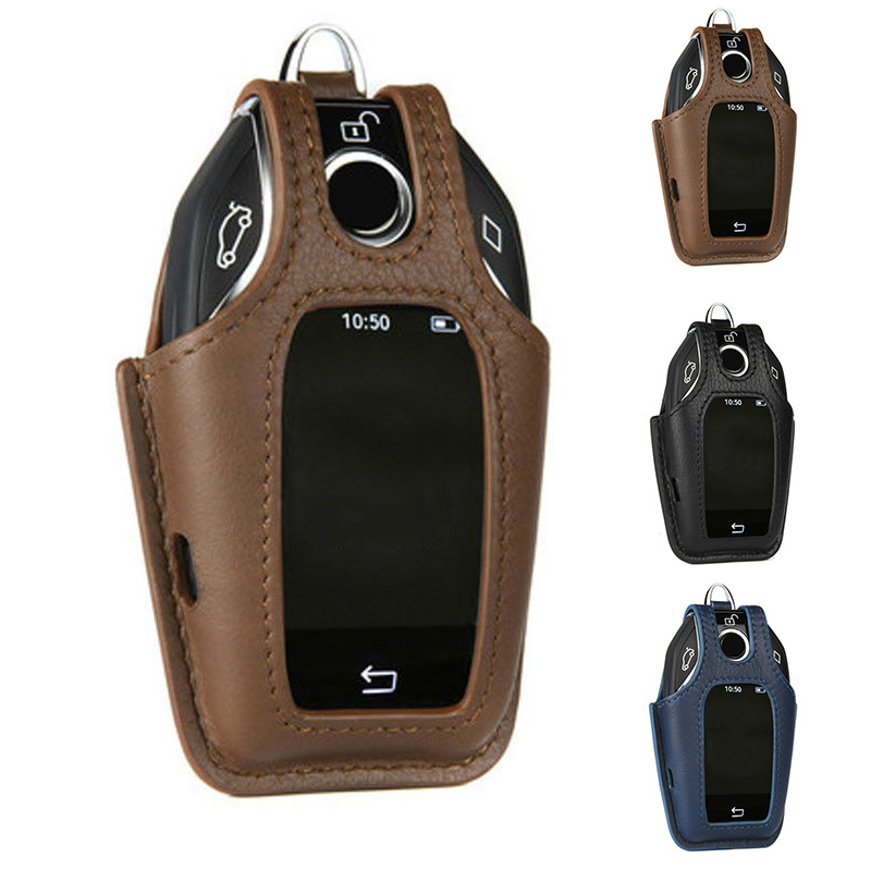 Leather Remote Key Fob Case Cover Bag For 2016 2017 7 Series G11 G12 Display Key Holder Car Key Shell Car Key Accessories 910a9