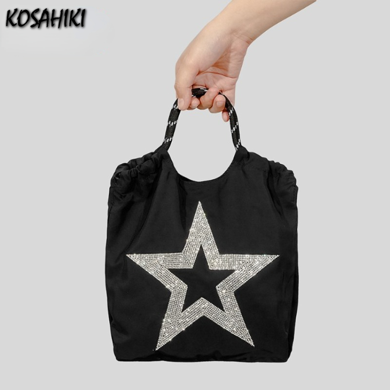 Casual Simple Star Dia Drawstring Shoulder Crossbody Bag Vintage Streetwear Trendy Handbags Women Y2k All Match Tote Bags 638b8
