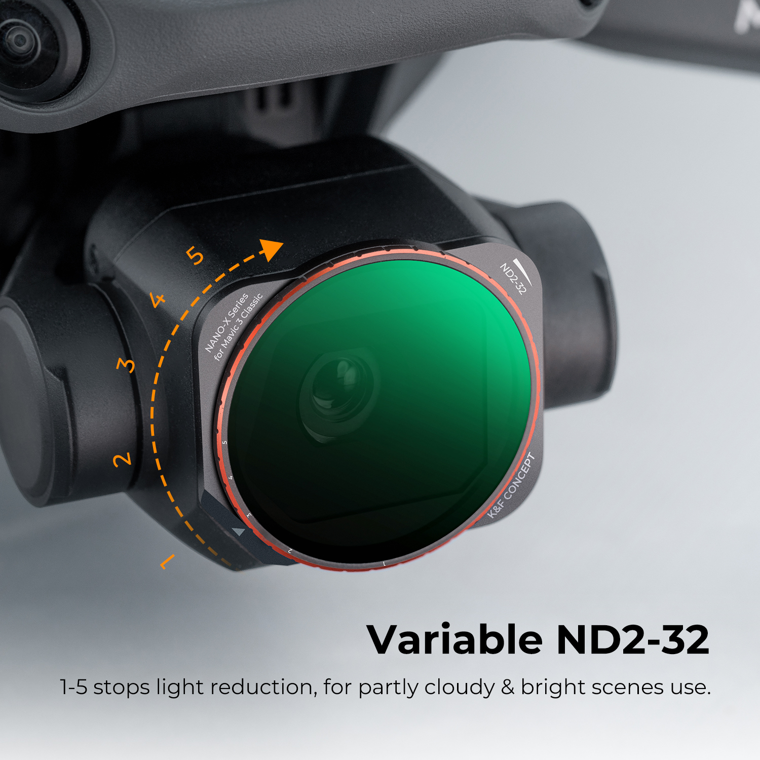 K&F Concept Drone Filter for DJI Mavic 3 Classic ND2-32 (1-5 Stop) Lenses Variable Neutral Density Camera Filters Accessories