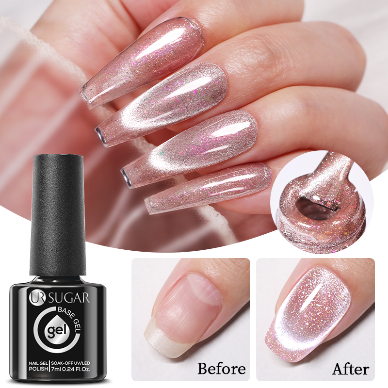 UR SUGAR 7ml Sliver Pink Glitter Cat Magnetic Rubber Base Gel Star Smile Rainbow Semi Permanent Soak Off Sparkling Nail Varnish 67949 5 10f26