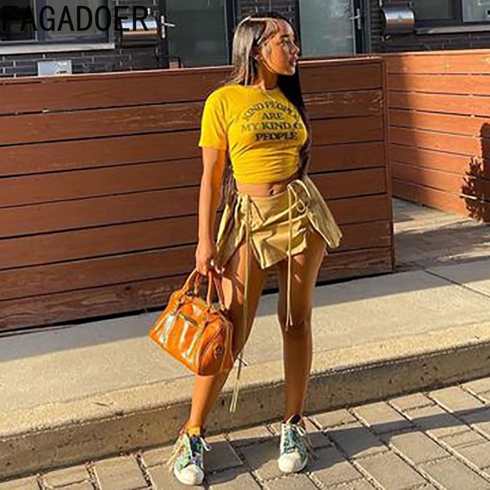 FAGADOER Y2k Pleated Mini Skirt Women 2023 INS Hotsweet Streetwear High Waist Irregular Drawstring Zipper Sexy Pleated Skirt b17f2