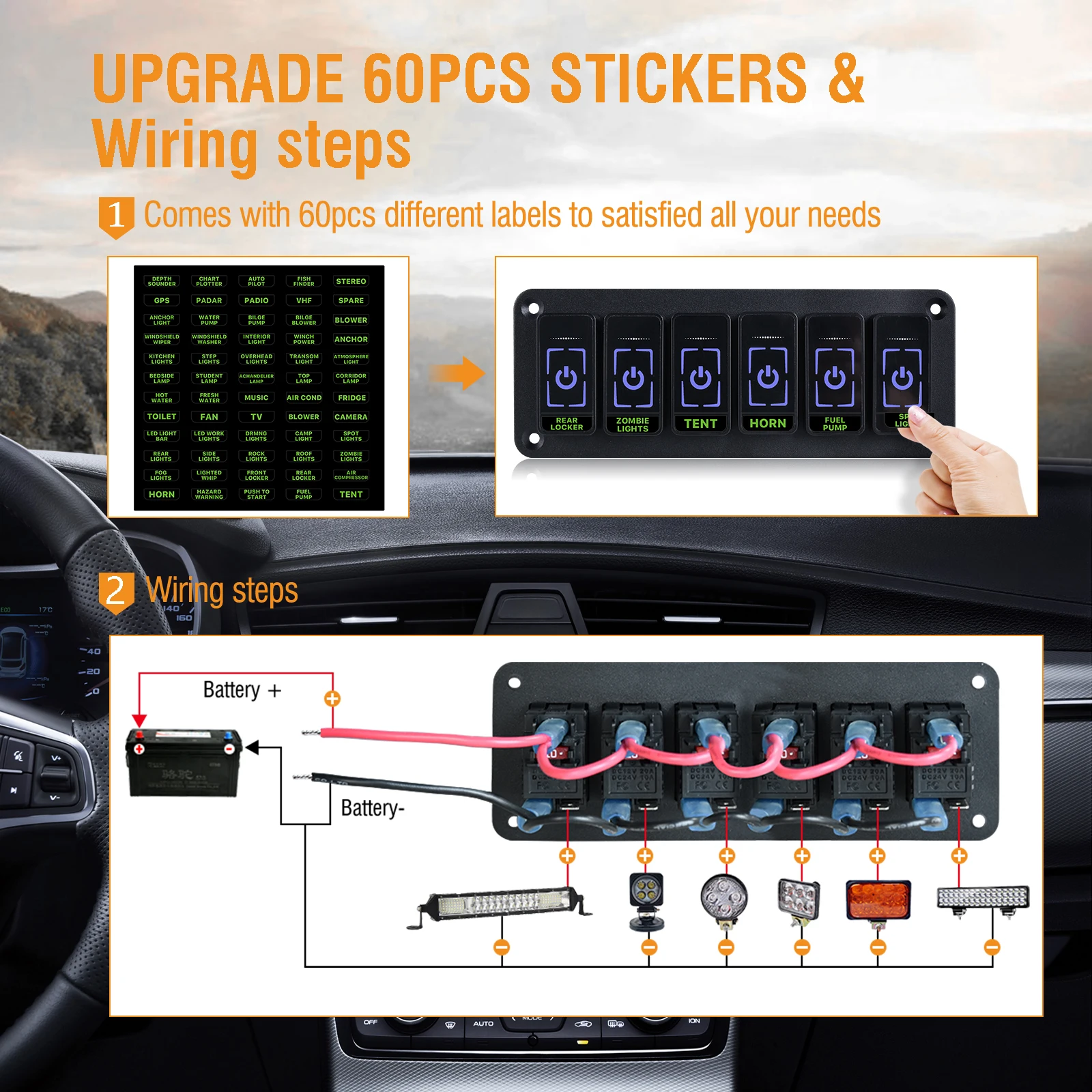 New touch screen 2-8 Gangs Universal LED Switch Panel Light Slim Electronic Relay System for SUV UTV Boat Caravan