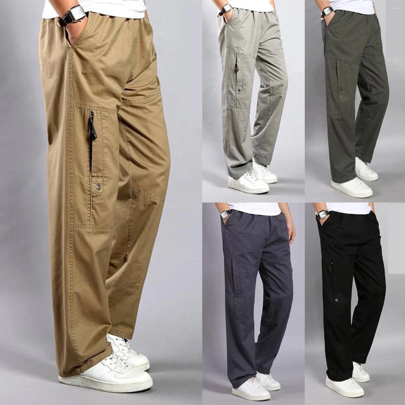 Men's Pants Cargo For Men Fleece Lined Sweatpants Open Bottom Straight Leg Loose Fit Baggy Athletic Jogger Pant