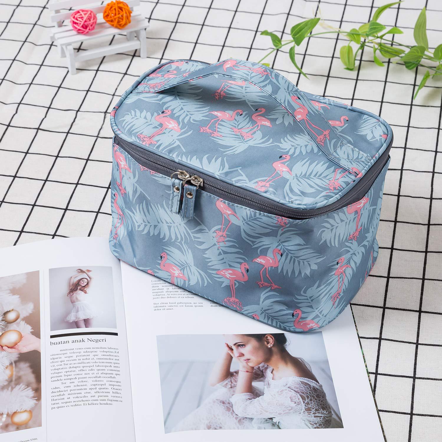 Makeup Bag Portable Cosmetics Makeup Brush Large Capacity Travel Flamingo Double Grey a04d3 5 48141
