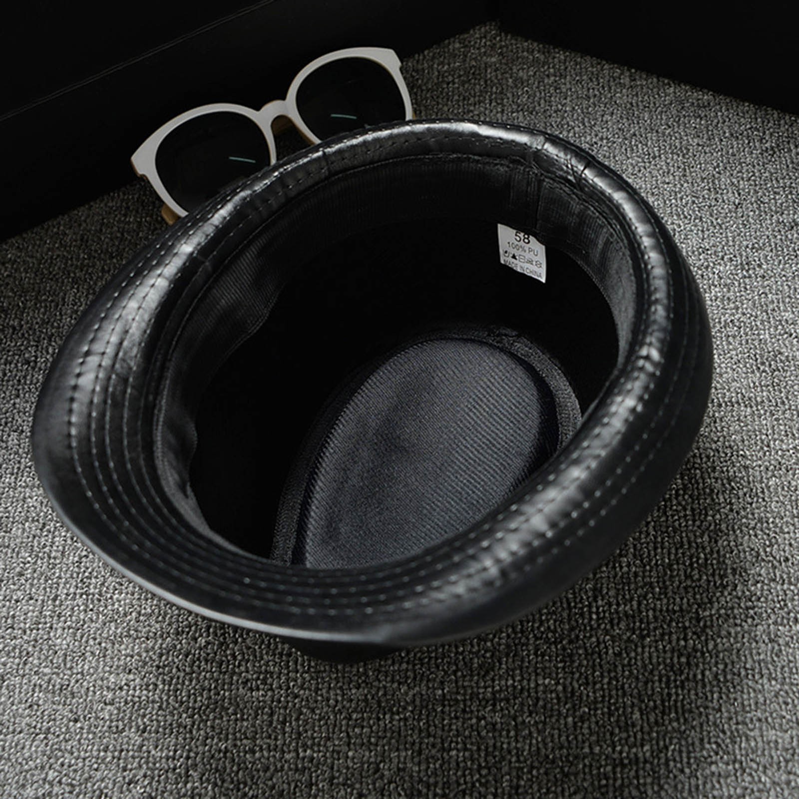 1pc Men'S Pu Leather Fedoras Simple Stylish Retro Male Jazz Trendy Street Dance Dad'S Hat 2023 Summer New Style Hats L2