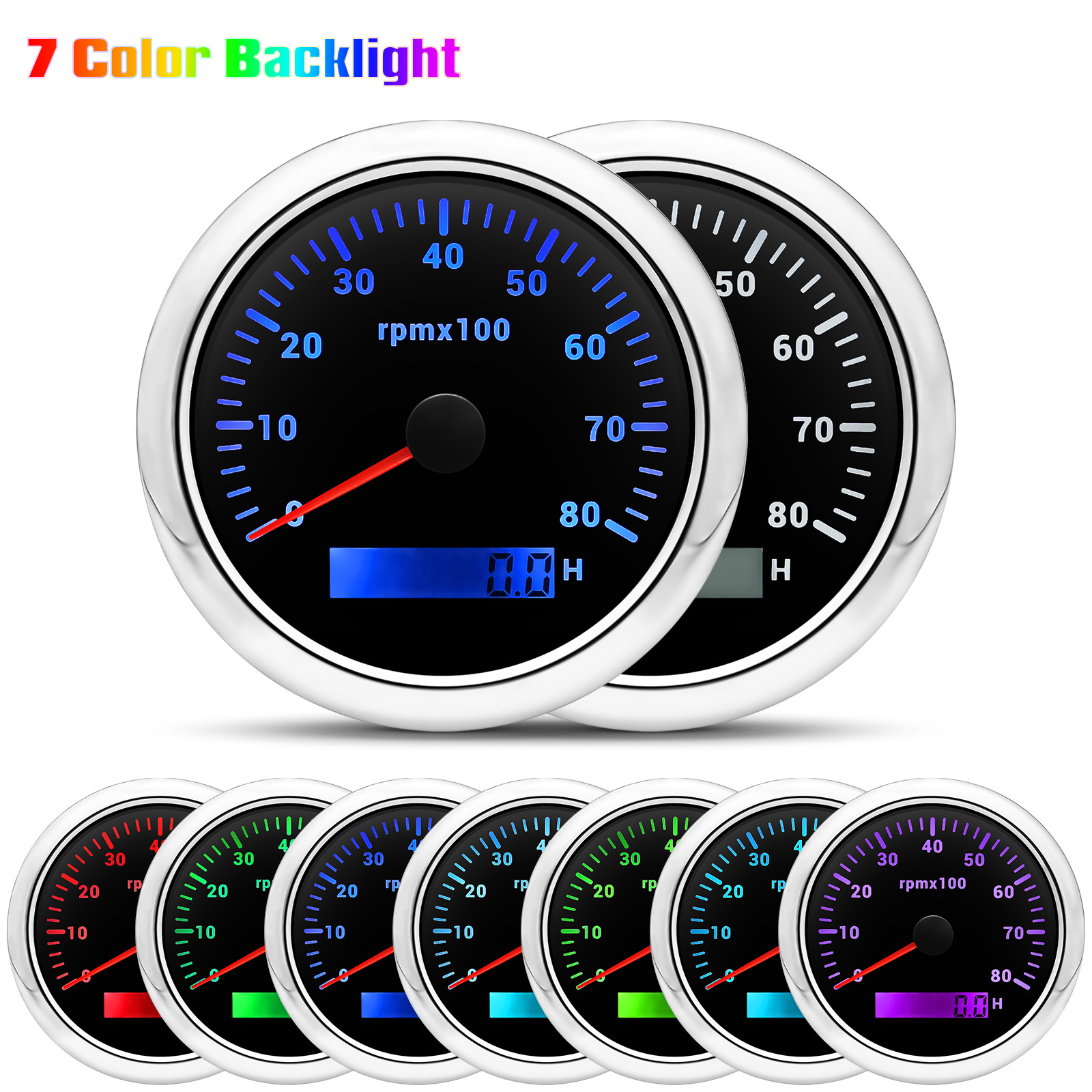 HD 6 Gauge Set 85MM GPS Speedometer with Tachometer with Sensor + 52MM Water Temp Gauge Oil Pressure Fuel Level Meter Voltmeter