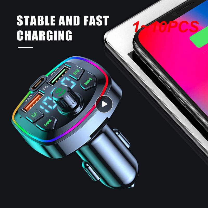 1~10PCS Car Bluetooth 5.0 FM Transmitter PD 18W Type-C Dual USB 4.2A Fast Charger LED Backlit Atmosphere Light MP3 Player
