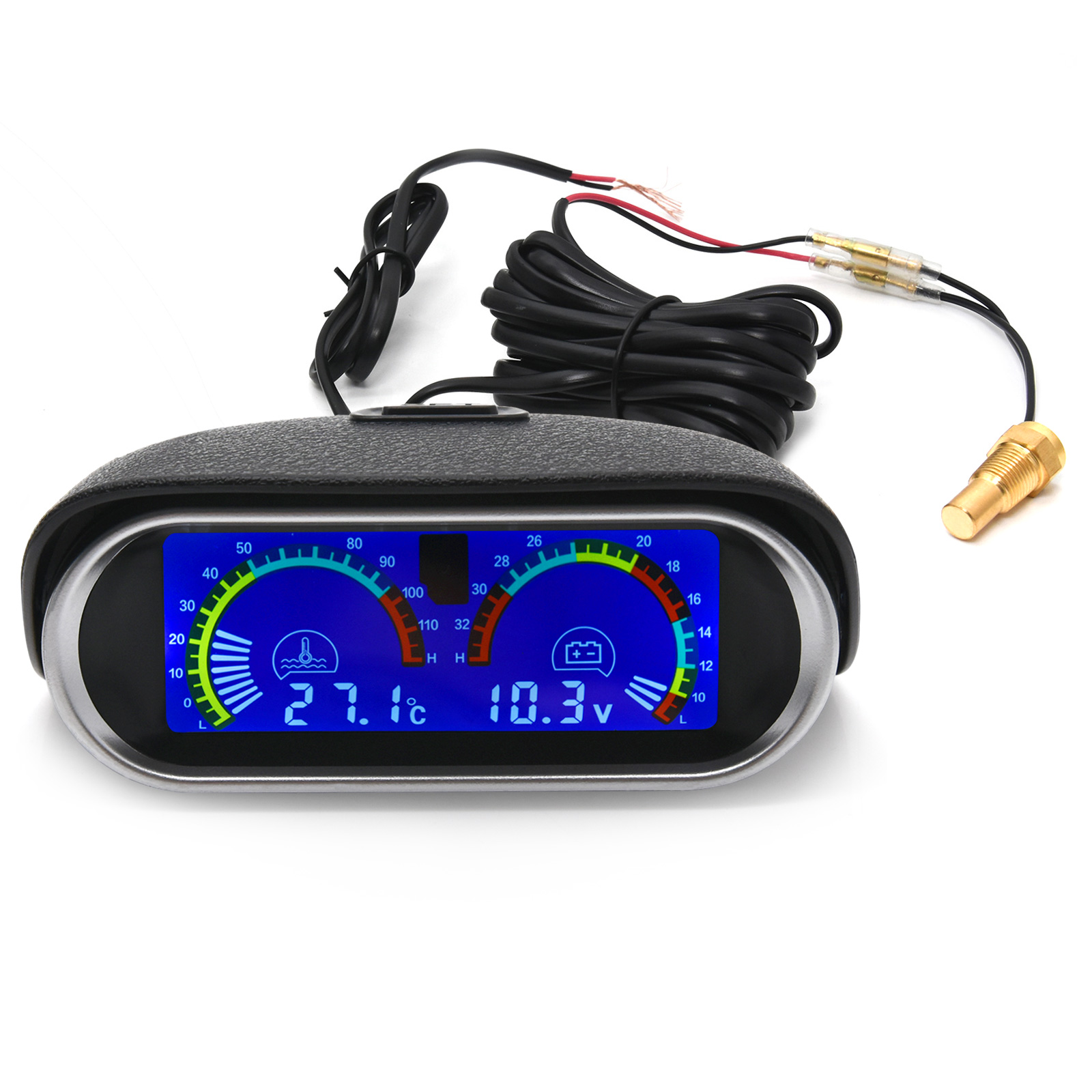 Universal Water Temperature Voltmeter Gauge Auto Truck Digital Car Gauge Temp Sensor 10mm 2 in 1 Horizontal Water Temp Gauge 12V
