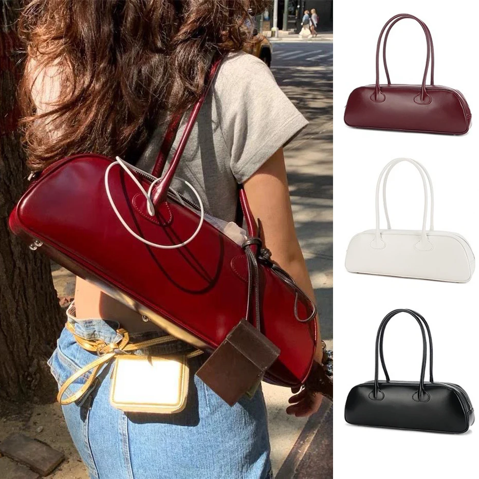 Brand Designer PU Leather Women's Shoulder Bag Retro Crossbody Bag Large Long Pillow Handbag