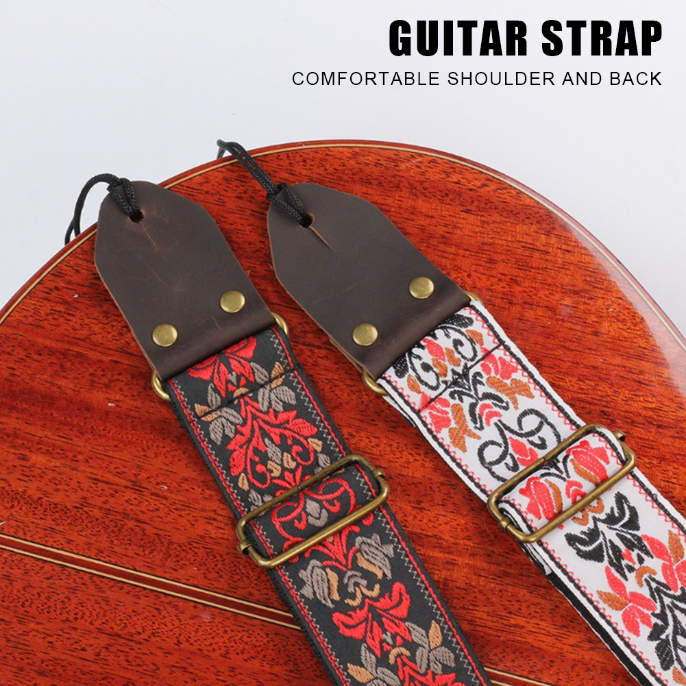 Strap Electric Acoustic Guitar ddmysmile Guitar Bass 135Cm Embroidered Back Strap With Tail Pin Plable Plectrum Guitar Accessories Smile
