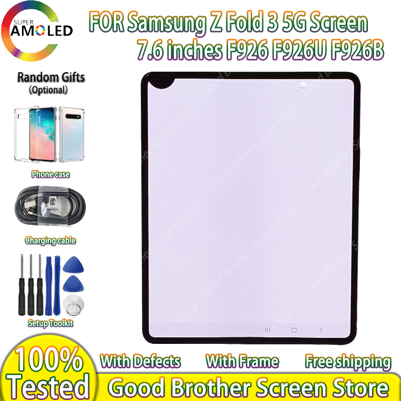 7.6" For Samsung AMOLED Z Fold 3 Display Touch Screen Digitizer Assembly Z Fold3 5G F926 SM-F926U F926B Defect LCD Replacement smile 7.6"