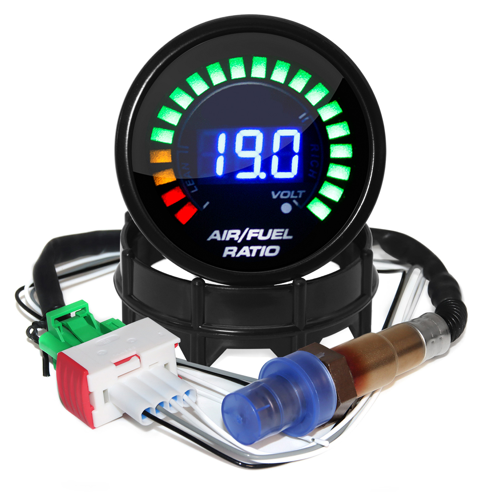 2 in 1 Racing 52mm Digital AFR with Narrowband O2 Oxygen Sensor Air Fuel Ratio Gauge for 12V Car Voltmeter