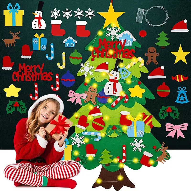 children DIY Felt Christmas Tree Merry Christmas Decorations For Home 2023 Christmas Ornaments Navidad New Year Gifts Xmas Tree dbb29