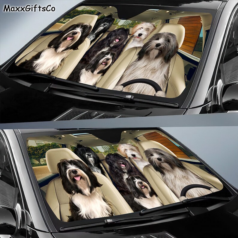Tibetan Terrier Car Sun Shade, Tibetan Terrier Windshield, Dogs Family Sunshade, Dogs Car Accessories, Car Decoration, Dogs Love