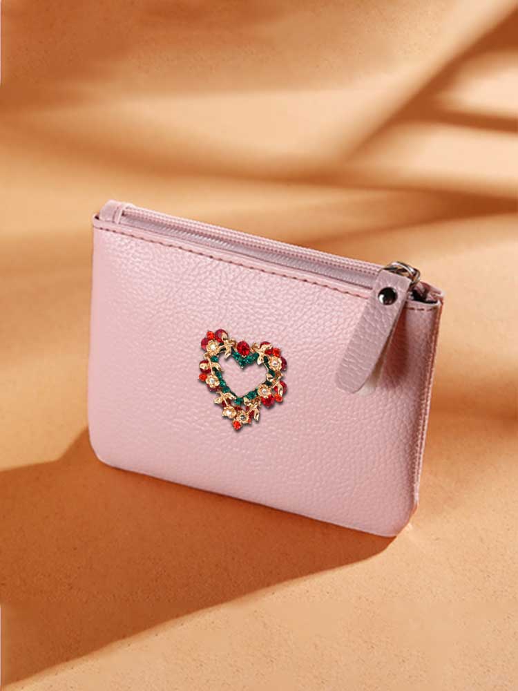 Stylish PU Key Wallets - Durable & Cute for Females Gold Decor with Pearl & Crystal Accents 7775d