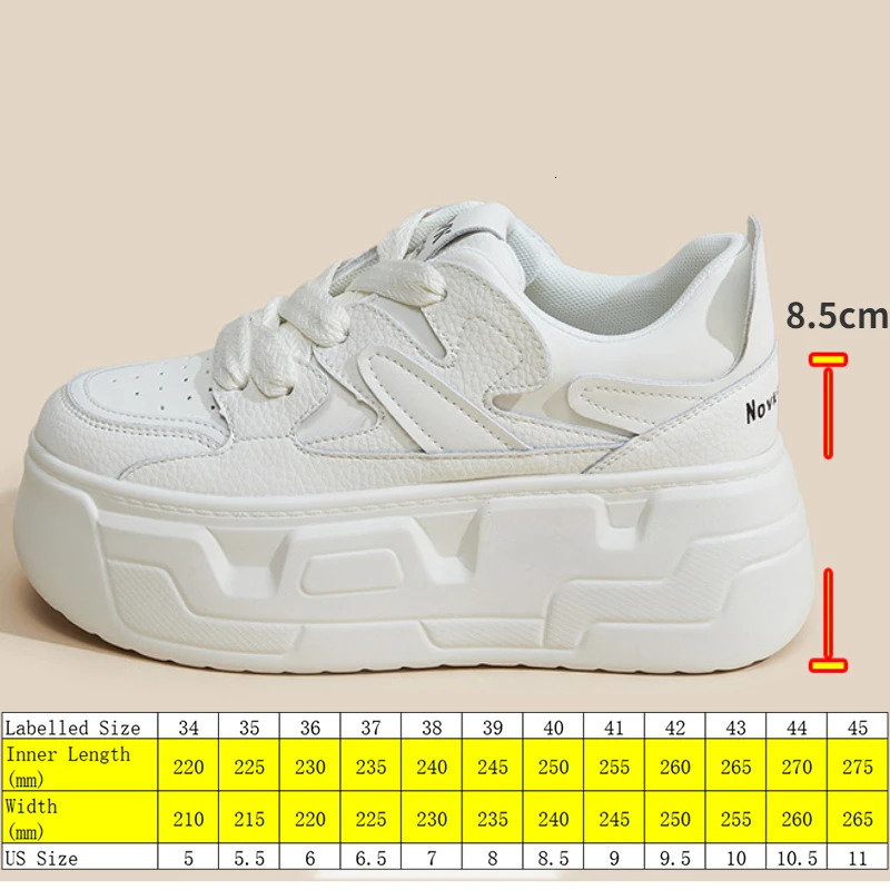 Fujin 8.5cm Cow Genuine Leather Women Autumn Spring Platform Wedge Chunky Sneakers Fashion Hidden Heels Ladies Thick Soled Shoes