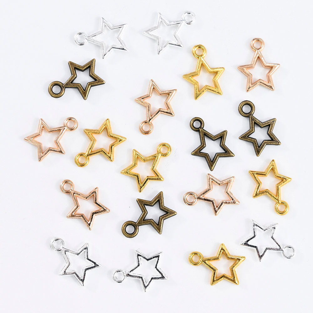 100Pcs Hollow Star Nail Art Charms 3D Metal Gold Silver Star Nail Dangle DIY Piercing Jewelry DIY Pendant Manicure Accessories
