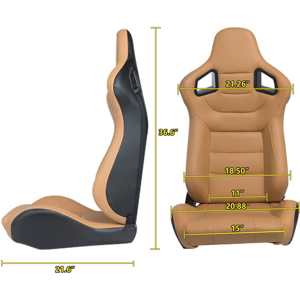 Adjustable Racing Seats 3D PVC Full WRAP Leather Universal Left Right Reclinable Sports Bucket Racing Car Seats Black Yellow Red