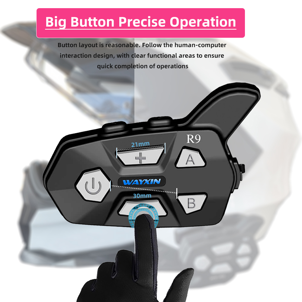 WAYXIN R9 Motorcycle Helmet Intercom Bluetooth Headset 6 Rider Motorcycle Intercom 1500m Universal Pairing Waterproof Fm Radio