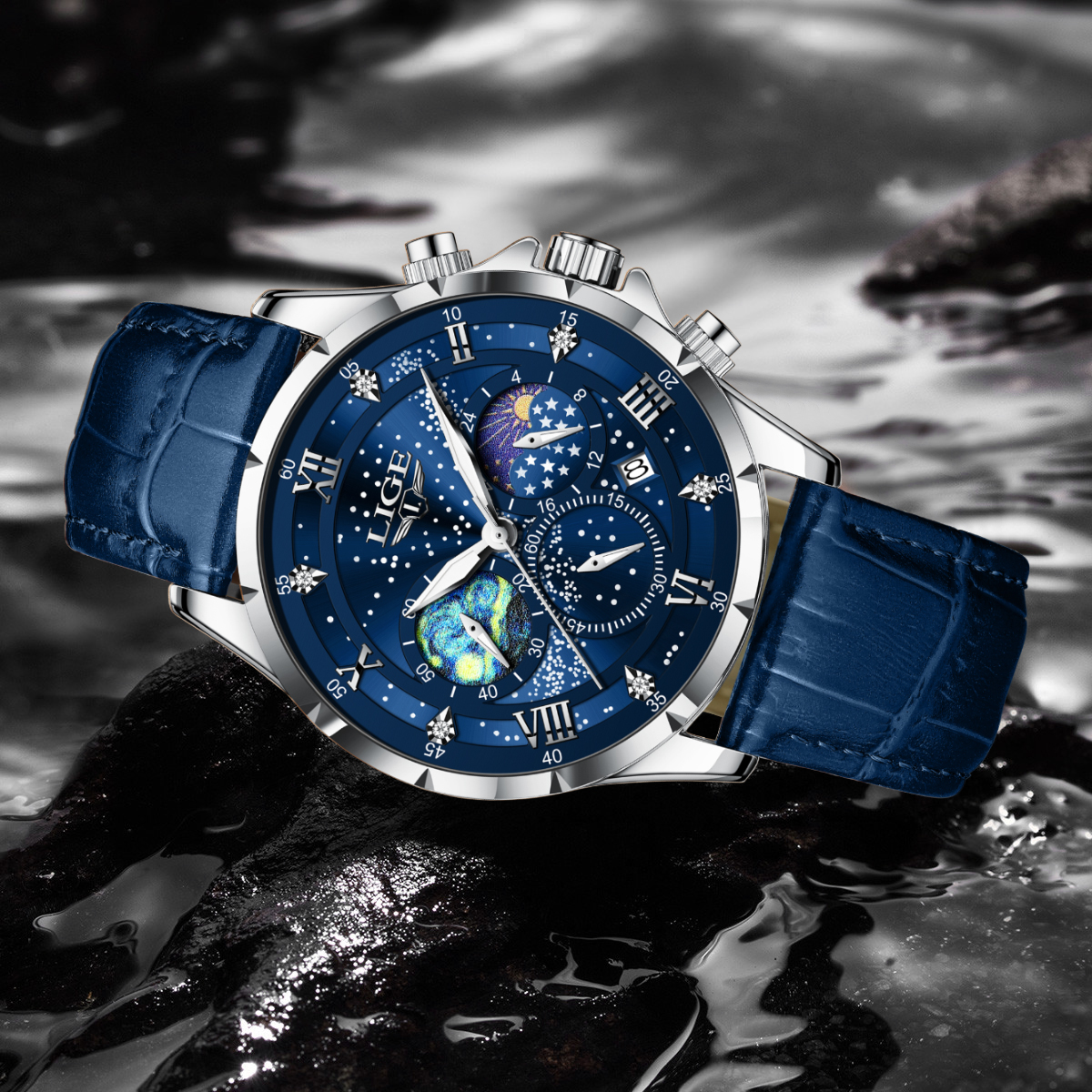 Casual Men LIGE Watches Sport Watch Men Waterproof Date Luminous Chronograph Wristwatch Male Quartz Watches Leather Clock smile