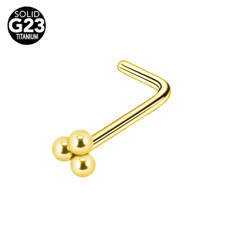G ASTM F Titanium L Shape Three Balls Nose stud Piercings wholesale Pircings Jewelry 5