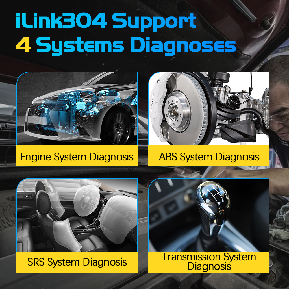 Vident iLink304 OBD2 Automotive Scanner 4 System Car Diagnostic Tool Oil EPB SAS BMS Reset Service Code Reader Free Update