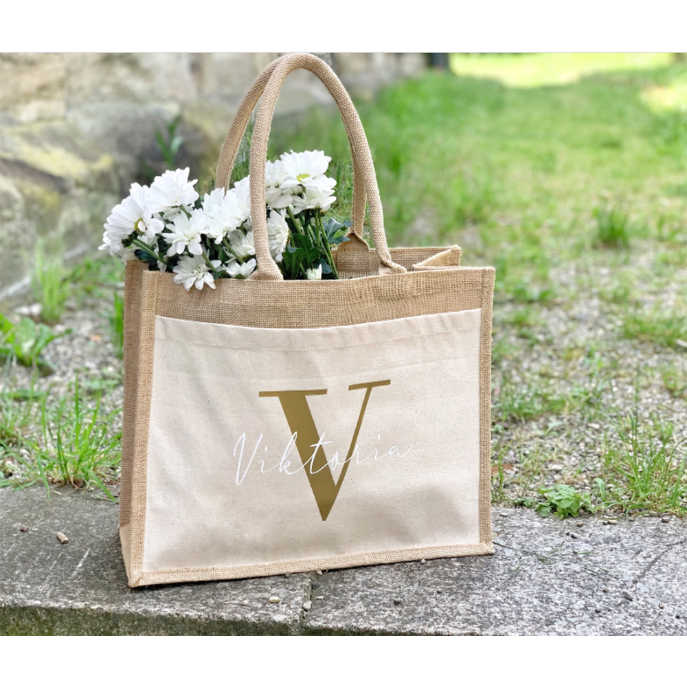 Happy Mother's Day Present Bag Personalized Name Jute Shopper Grandma Mom Birthday Gifts Custom Text Unique Tote Bag Supply