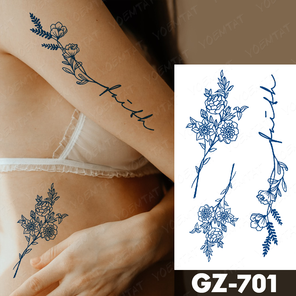Semi-Permanent Waterproof Temporary Tattoo Sticker Juice Lasting Ink Tatto Line Flower Rose Herbal Fake Tatoo Women Men Body Art