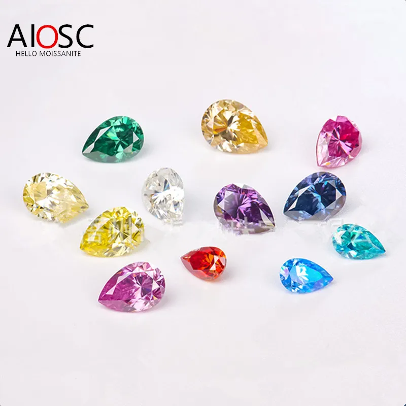 AIOSC Color Moissanite Loose Stone 1ct-3ct Pear Shaped with GRA Certificate Lab-Grown Diamond For Women Fine Jewelry Wholesale