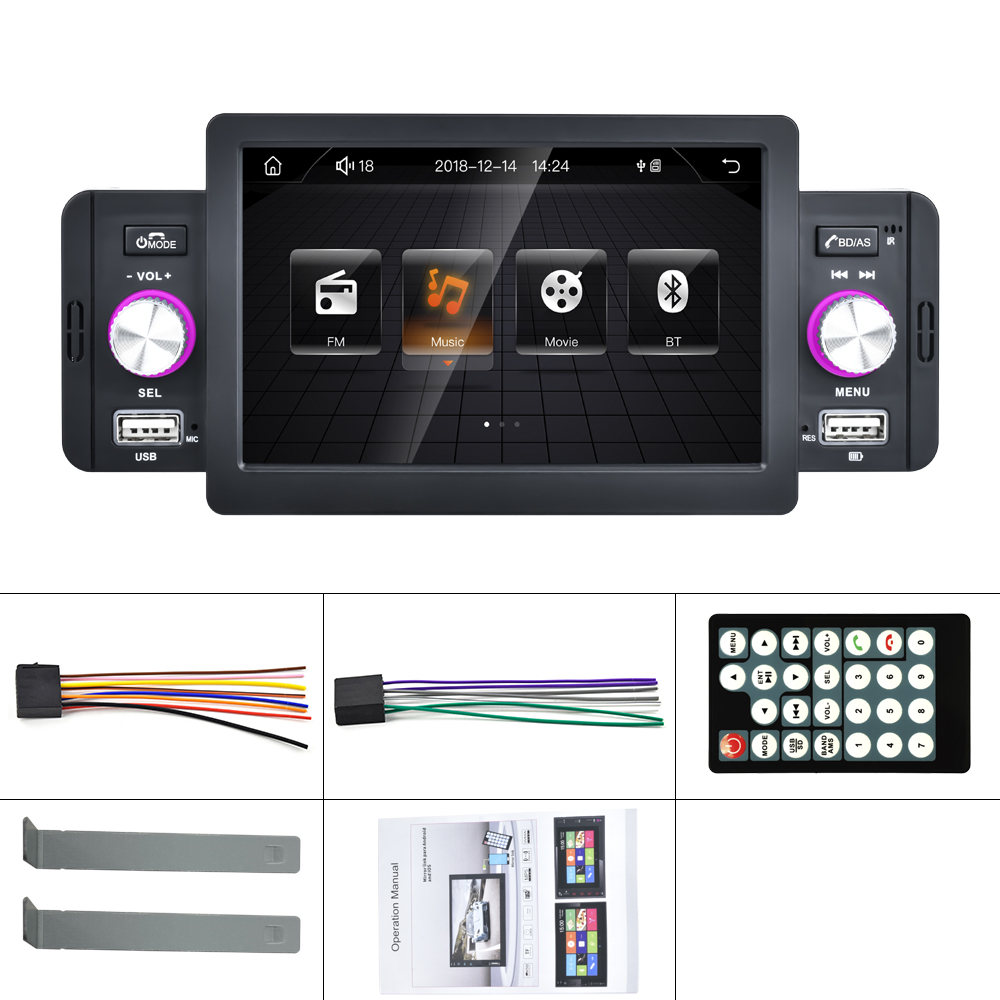 REAKOSOUND 1 Din Car Stereo Radio 5.1'' Touch Screen Carplay Universal Car Multimedia Player with Bluetooth FM Radio Receiver