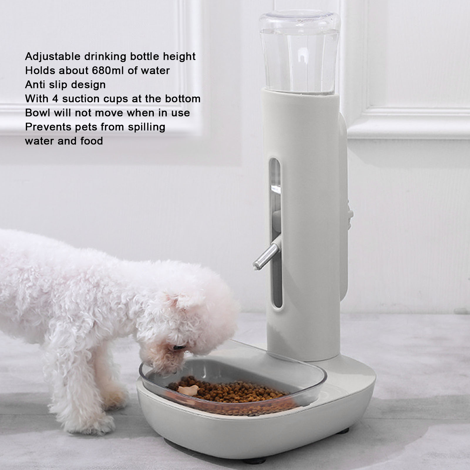 Pet Standing Water Dispenser Bowl, Automatic, Detachable, Pet Drinking Feeder for Dogs and Cats, 680ml