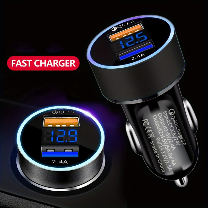 Qc3.0 Digital Display Charger Car + 2.4A Fast Charge Applicable to Various Mobile Phone Protocols Car Charger smile + + +