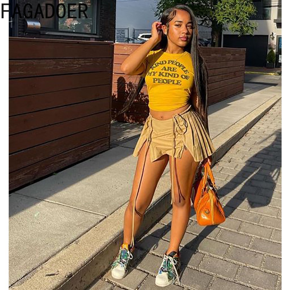 FAGADOER Y2k Pleated Mini Skirt Women 2023 INS Hotsweet Streetwear High Waist Irregular Drawstring Zipper Sexy Pleated Skirt b17f2