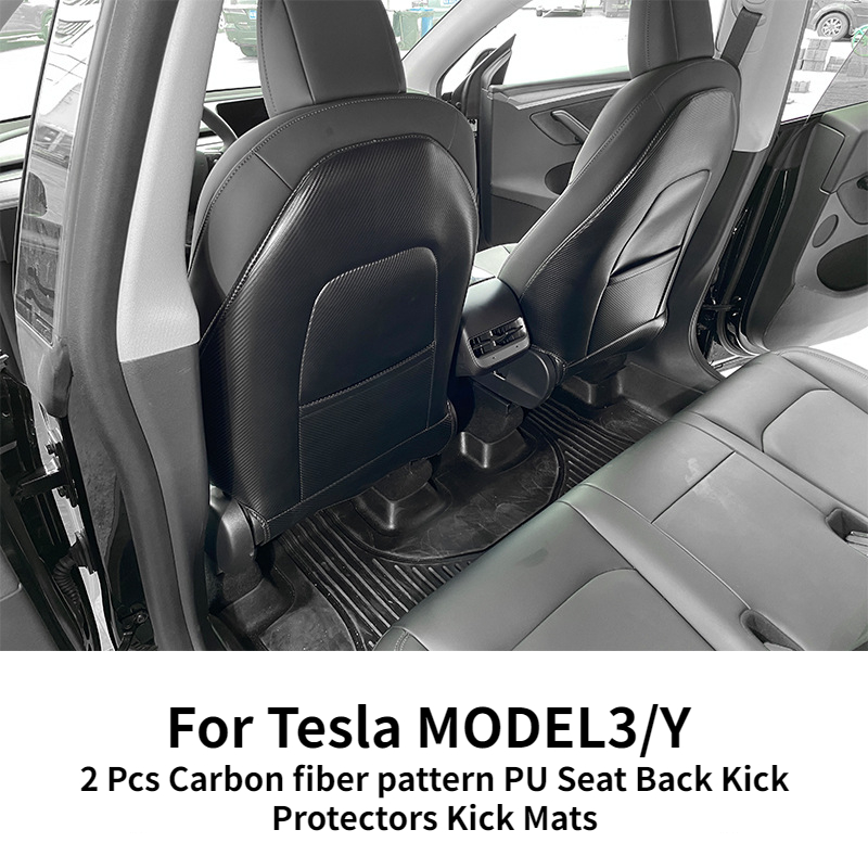 For Tesla Model 3 Model Y 2023 Black Red White PU Leather Seat Back Kick Protectors Kick Mats Full Surrounded Seatback Covers