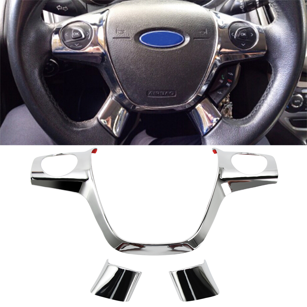 ABS Chrome trim steering wheel cover sticker case for Ford Focus Kuga auto accessories 5