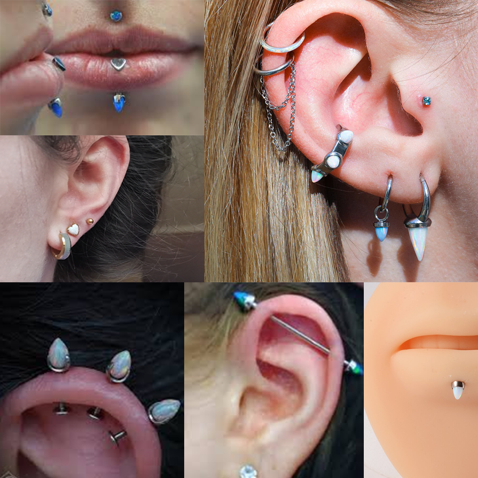 1PC Titanium Monroe Lip Labret Piercing Opal Charm Dermal Anchor Top Helix Tragus Conch Ear Cartilage Earring Piercing Jewelry