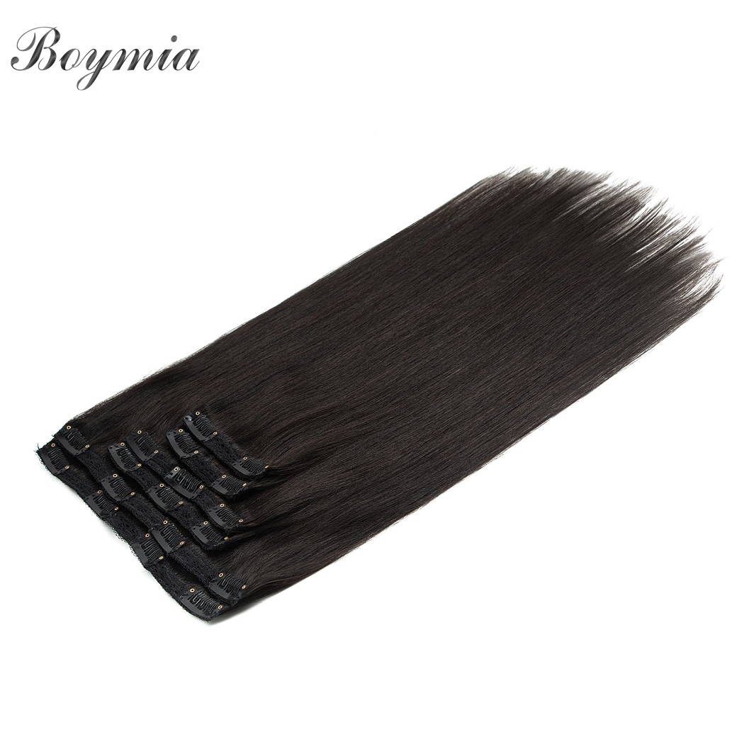 Boymia Clip In Human Hair Extensions Straight 16"-24" hine Remy Natural Blonde Clip In Full Head 6pcs Set Weft Hair Pieces 494a2