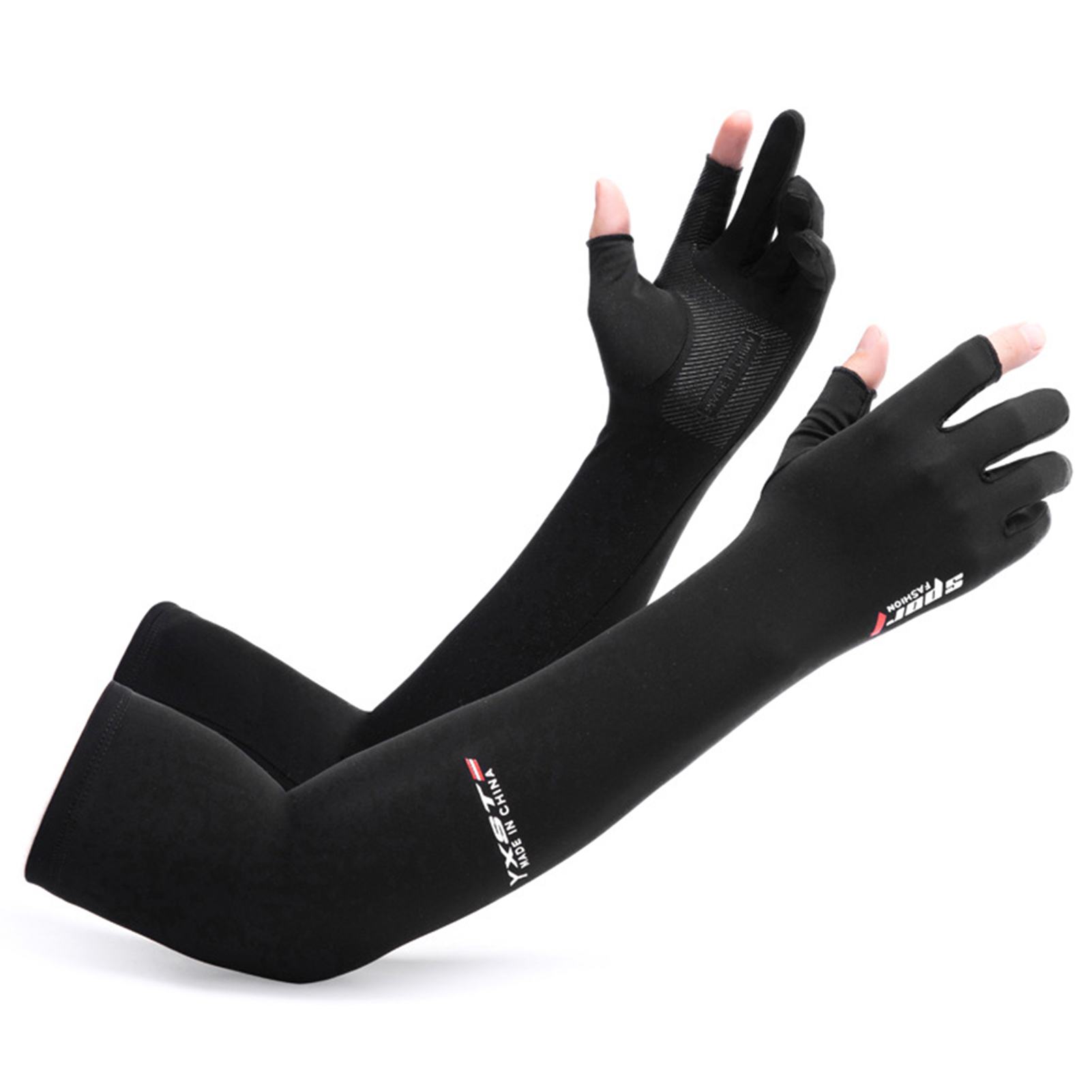 Sunscreen Gloves Men's Arm Guard Sleeves Summer Ice Silk Sleeves Driving Riding Non-slip Fishing Ice Sleeves Half-finger Gloves