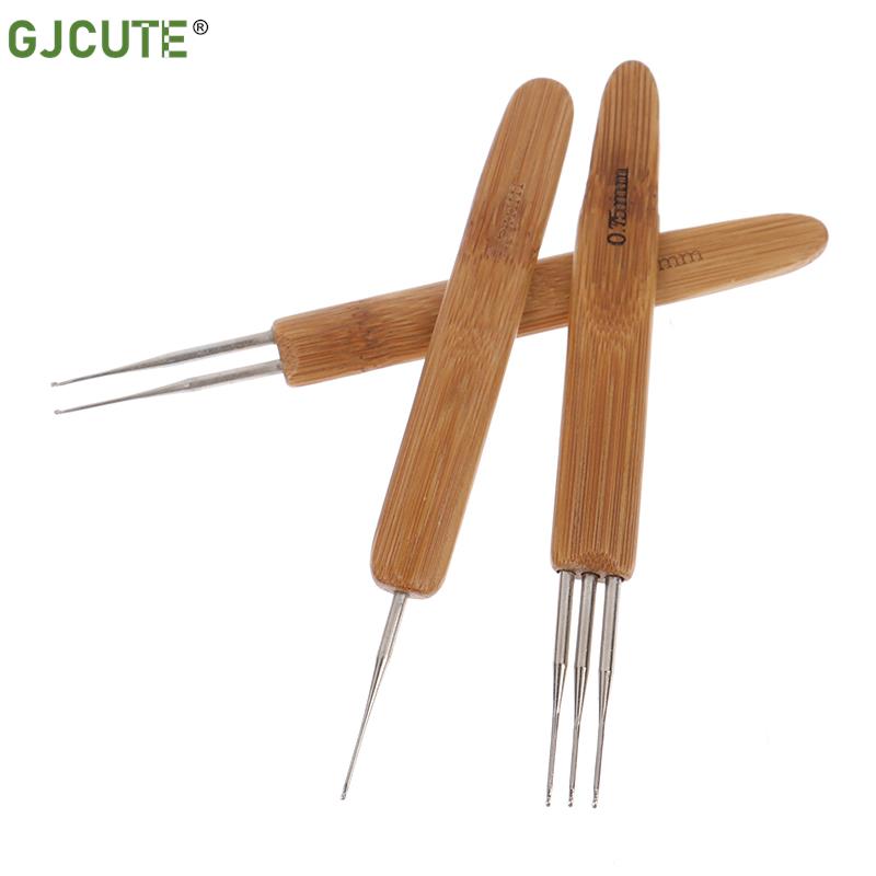 3Pcs/set Dreadlock Needle for Braid 0.5mm/ 0.75mm Natural Bamboo Dread-Lock Hair Weaving Tool Crochet Hook Dreads