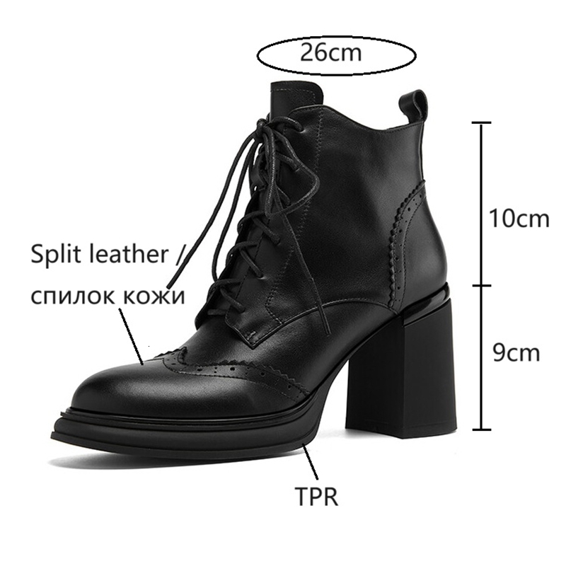 NEW Spring Round Toe Chunky Split Leather For Women High Heel Platform Boots Elegent Ladies Shoes 68