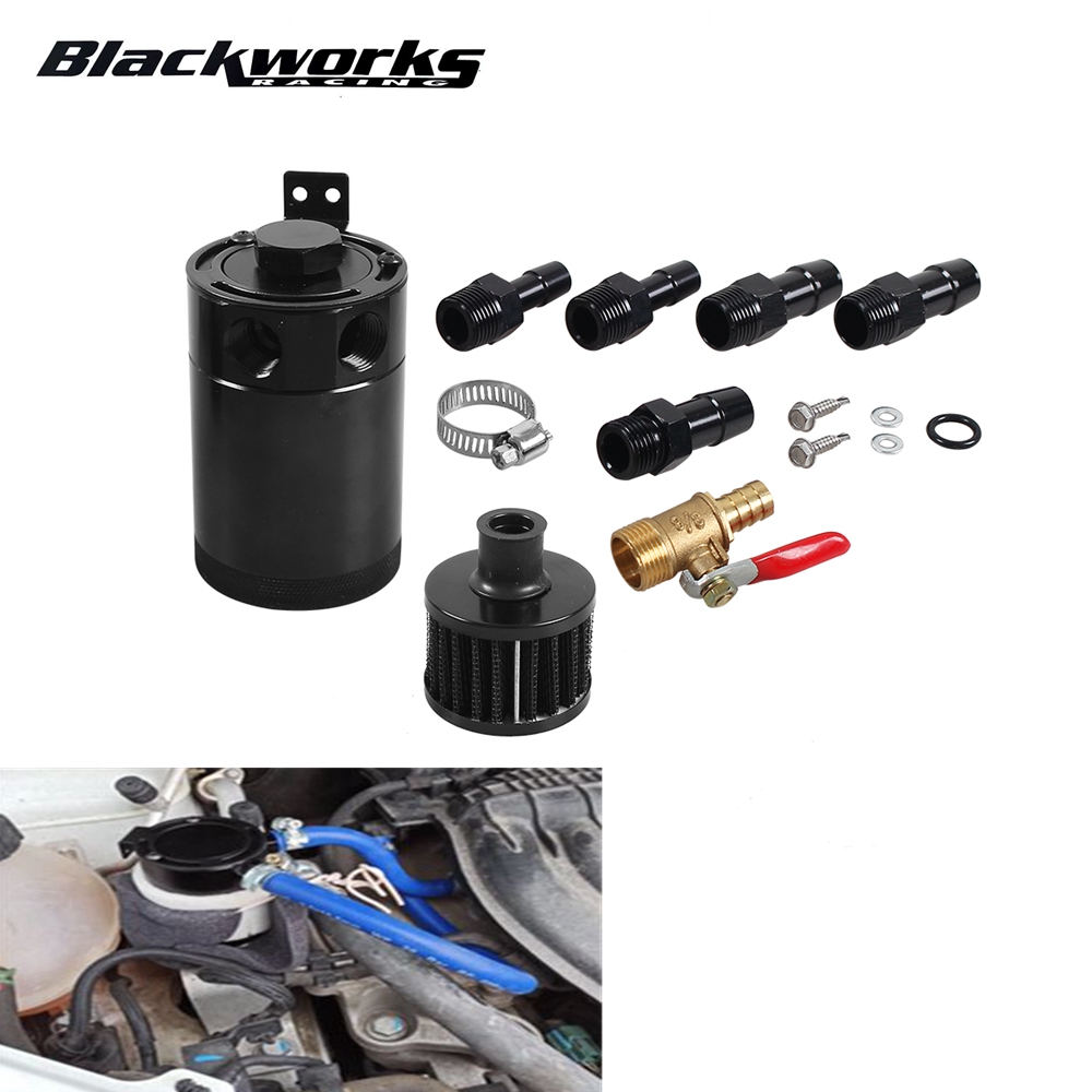 2-Port Catch Can Tank Separator With Breathing And Oil Drain Vae Filter Universal Aluminum Black