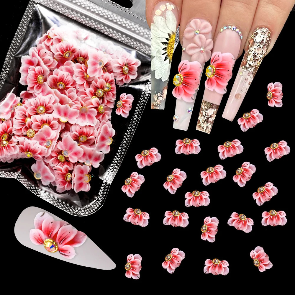 10pcs Charm Side Flower 3D Acrylic Carved Flower Nail Art Decoration Parts Fashion Pearl Rhinestone Floret Handmade Accessories* 240621