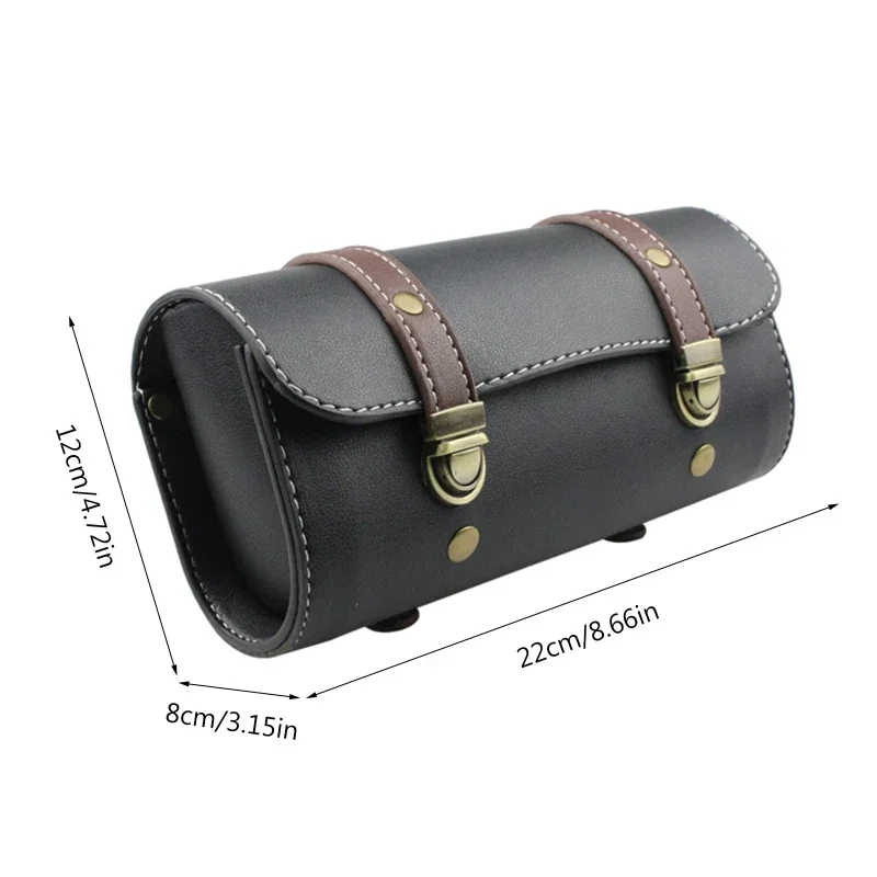PU Leather Bike Handlebar Tool Barrel Shape Waterproof Roll Bag Side Lage