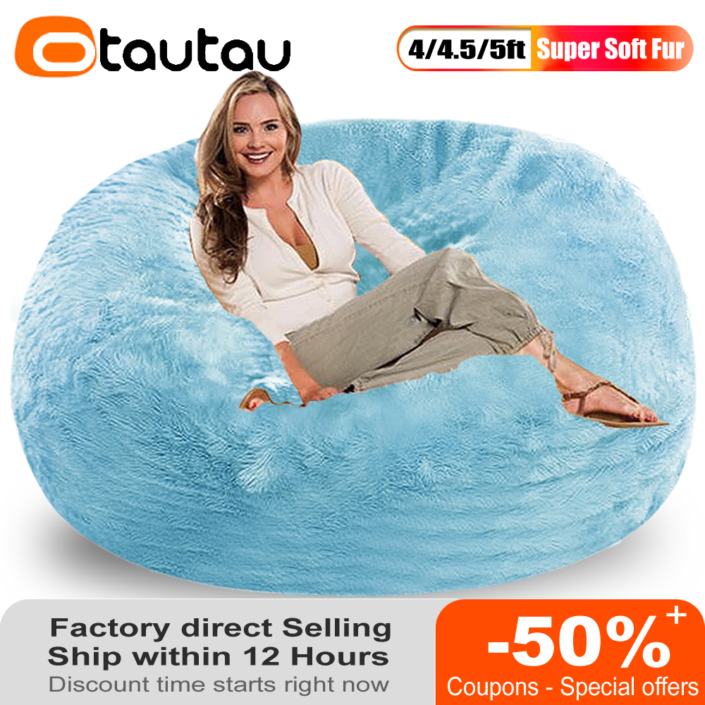 OTAUTAU 4/4.5/5ft Soft Fur Bean Bag Cover Giant Beanbag Pouf Floor Seat Chaise Lounge Recliner Game Movie Sac Couch DD1TM1T