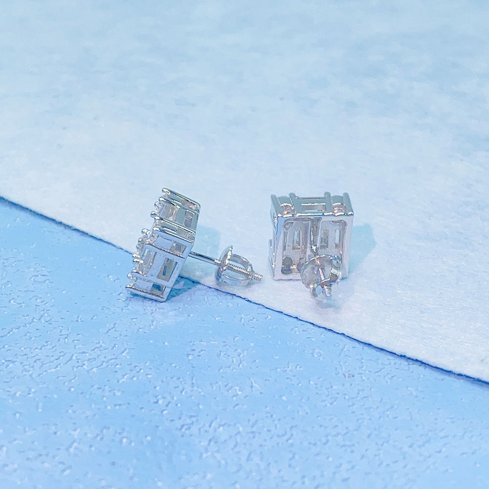 Full Moissanite Diamond Square Earrings Emerald Cut D Color VVS 925 Sterling Silver White Gold Hip-hop Round Earrings for 2023