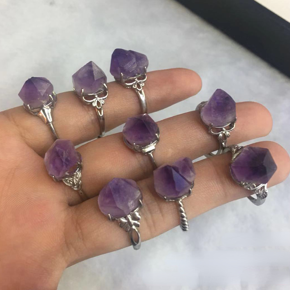 1Pc Irregular Natural Raw Lavender Amethyst Adjustable Ring Chakra Energy Crystal February Birthstone Birthday Gift Jewelry