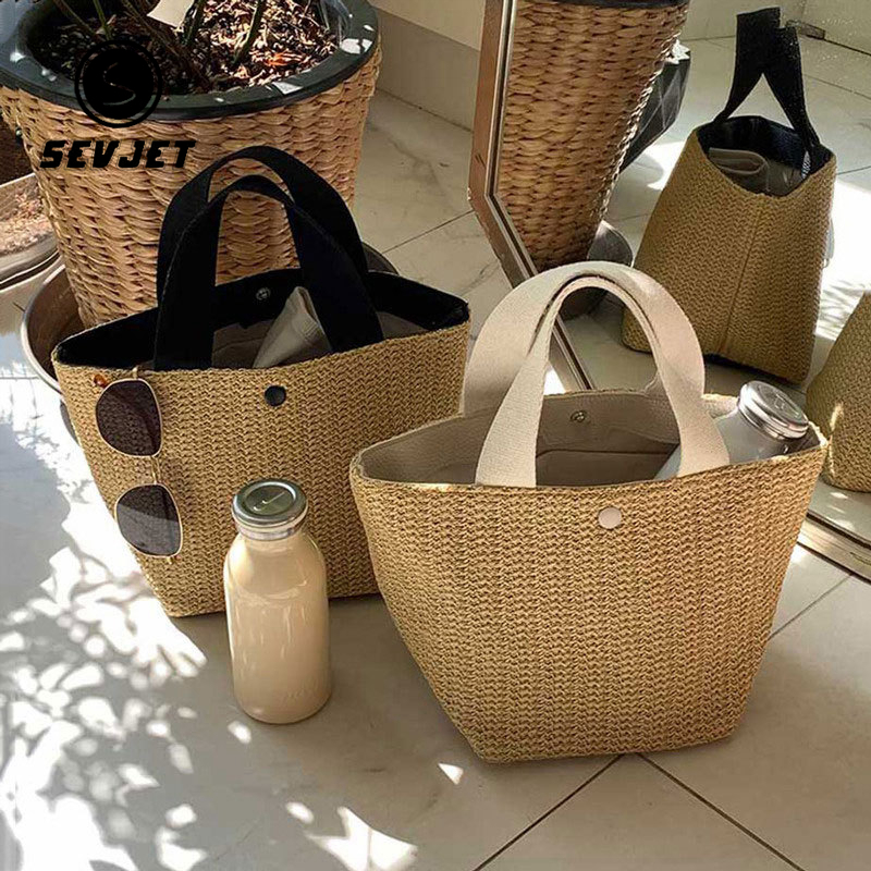 Casual Rattan Women Small Handbags Summer Beach Straw Clutch Wicker Woven Female New Lady Buckets Bag Trave Tote Purses JYY008