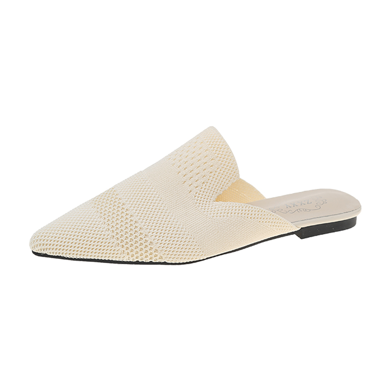 Summer Women Yellow Black Knitted Mules New Elegant Mesh Breathable Med Heel Slippers Closed Toe Slides Party Shoes 82e