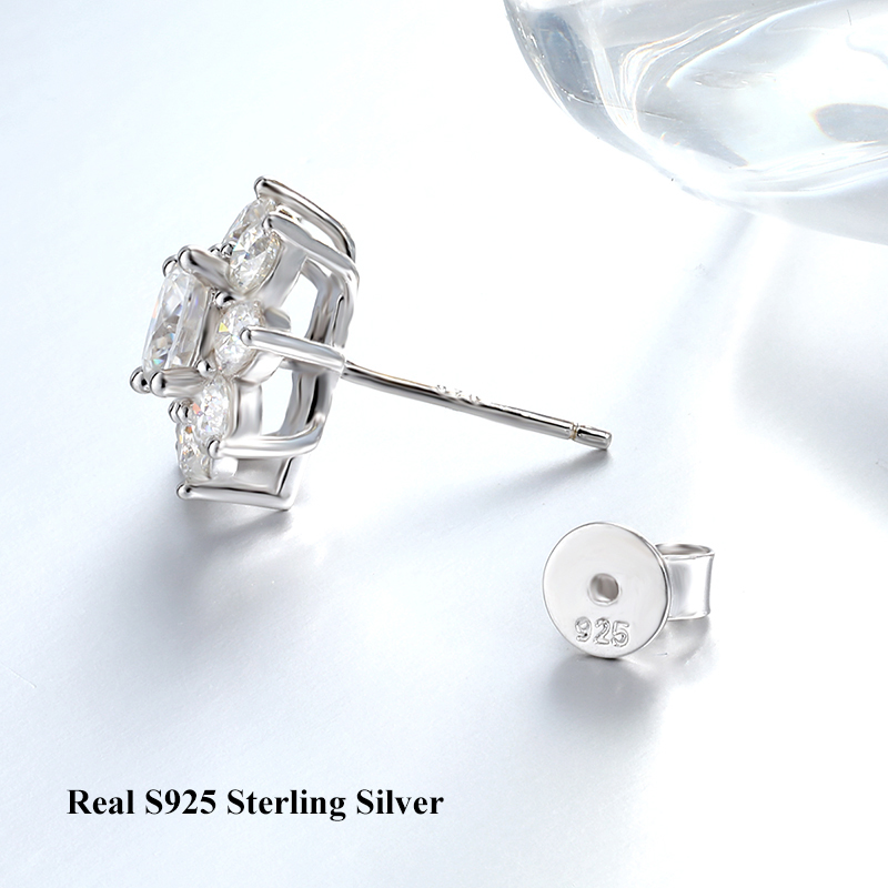 EWYA Suower Full D Color Moissanite Dia Stud Earrings with GRA for Women Party Fine Jewelry S Sterling Sier Earring a5a96