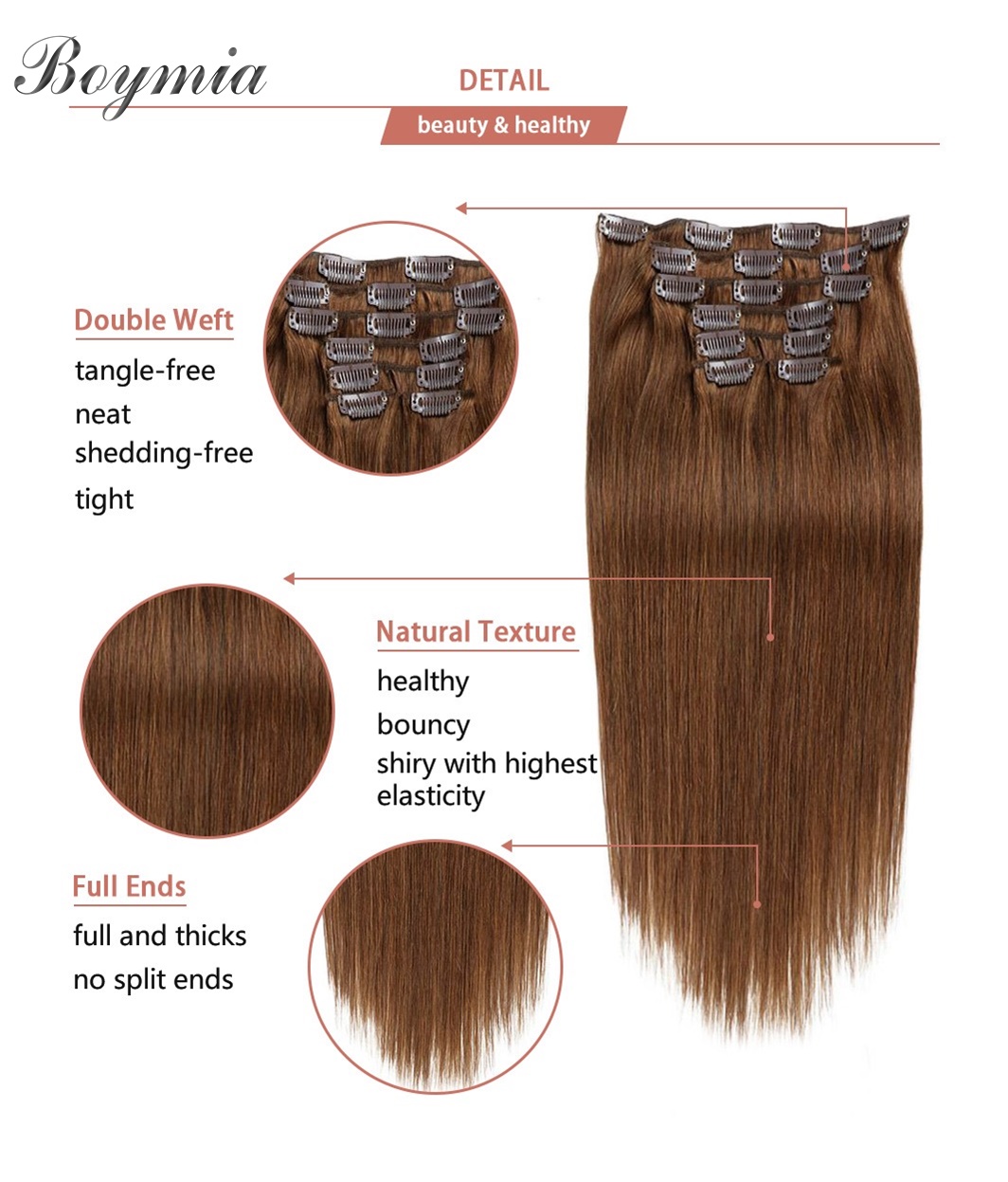Boymia Clip In Human Hair Extensions Straight 16"-24" hine Remy Natural Blonde Clip In Full Head 6pcs Set Weft Hair Pieces 494a2